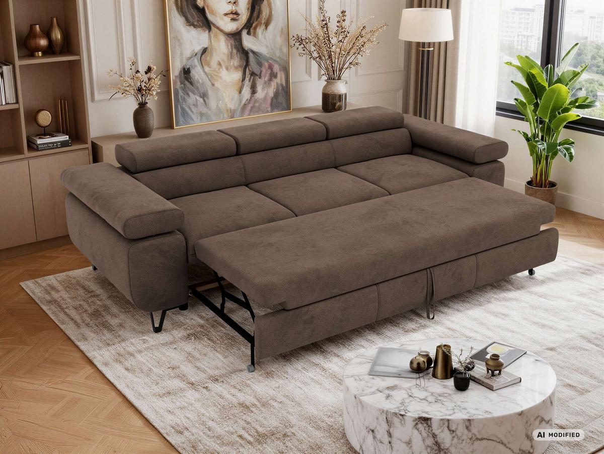 3-SITZER SOFA PETER mit Schlaffunktion - Braun Velvet - Schwarz/Braun, Textil/Metall (262/76/99cm) - MKS