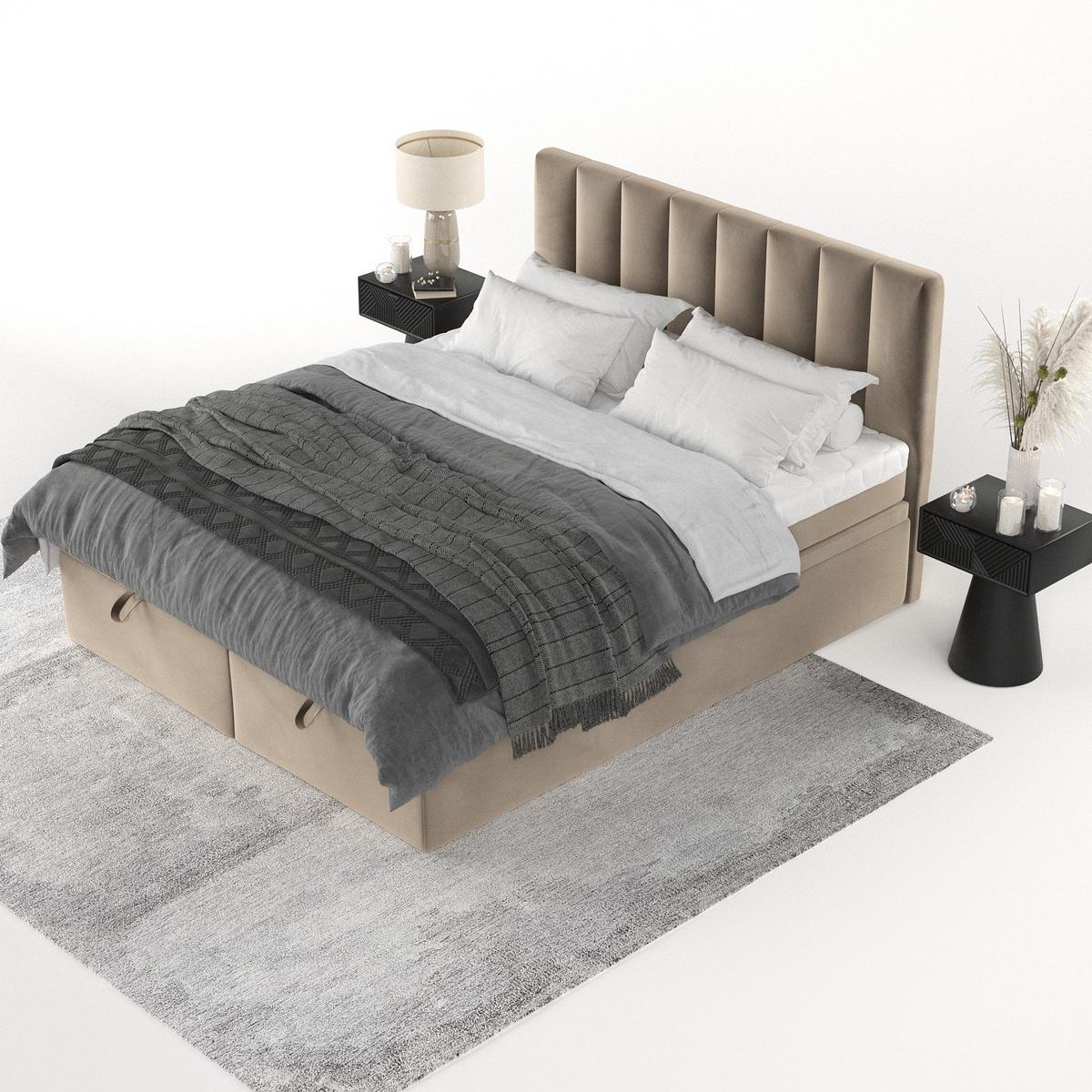 BOXBETT Lume 160/200 cm Taupe im Paros Stoff - Taupe/Schwarz, Holz/Holzwerkstoff (160/200cm) - AltaBeds