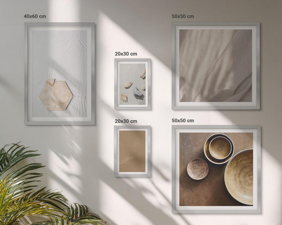 BILDER SET 5er Set - 50x50 cm & 20x30 cm & 40x60 cm Silberner Rahmen - Minimalistische warme Texturen - Silberfarben, Kunststoff (40/60cm) - TULUP