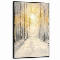 LEINWAND Bilder mit Rahmen - Winter - Abstrakt - Schnee - Natur - Sonne - 90x140 - Grau, Textil (90/140cm) - MuchoWow