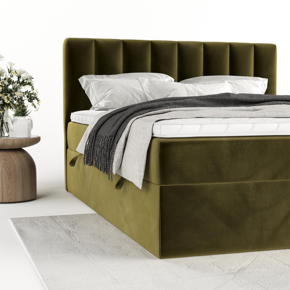 BOXBETT Bari 180/200 cm Olivgrün im Kronos Stoff - Olivgrün, Holz/Holzwerkstoff (180/200cm) - AltaBeds