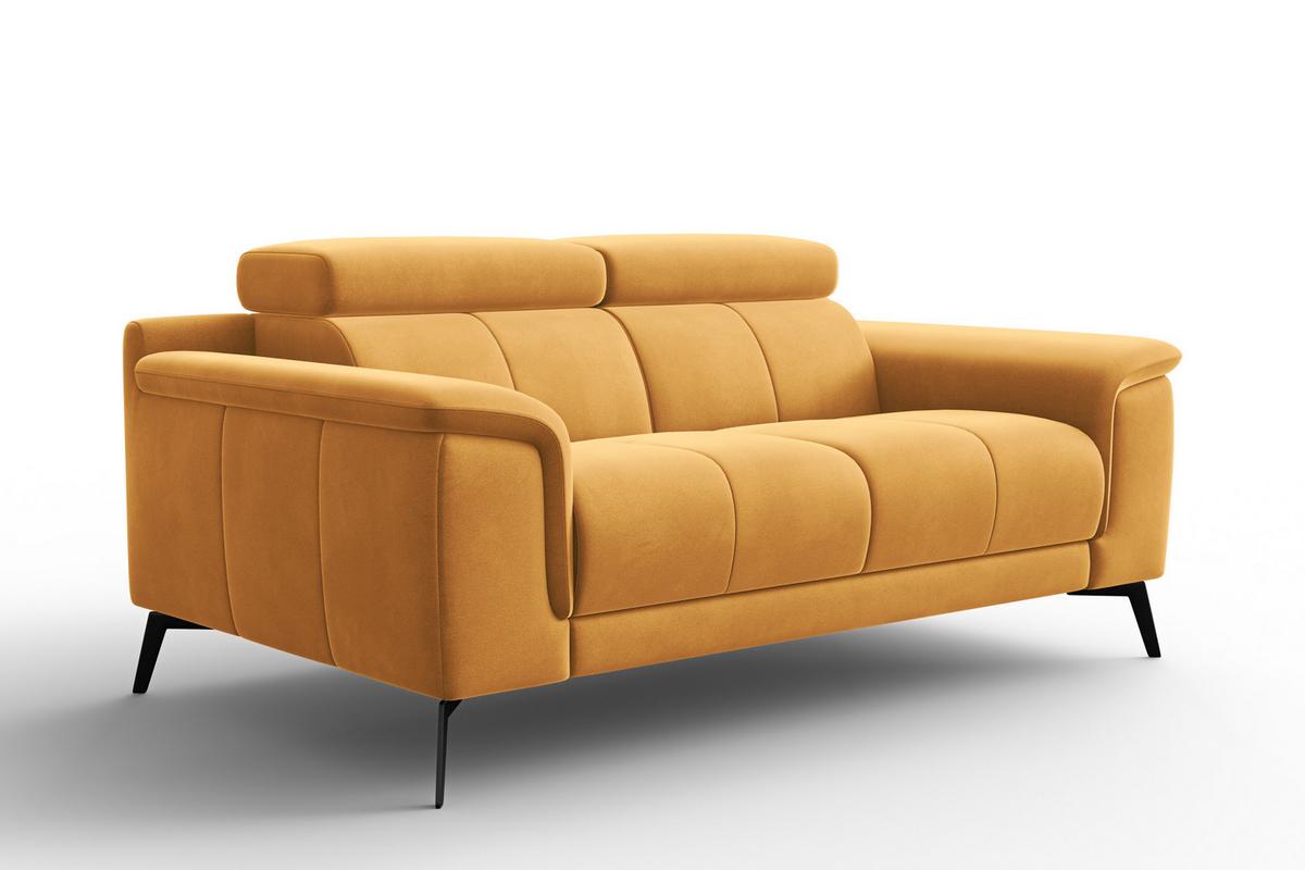SOFA FIERO 2-Sitzer, Gelber Veloursstoff - Gelb/Schwarz, Holz/Textil (170/82/103cm) - Courtois Laville