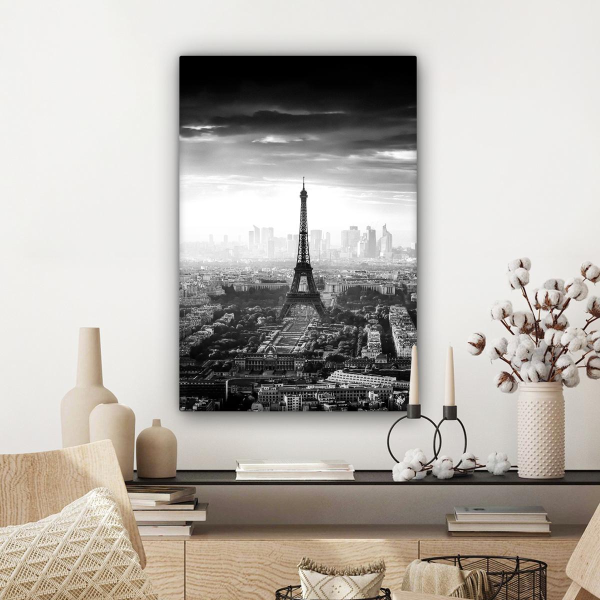 LEINWANDBILD Paris - Skyline - Eiffelturm - Stadt - Wolken Wanddeko Schlafzimmer 60x90 cm - Dunkelgrau, Textil (60/90cm) - MuchoWow