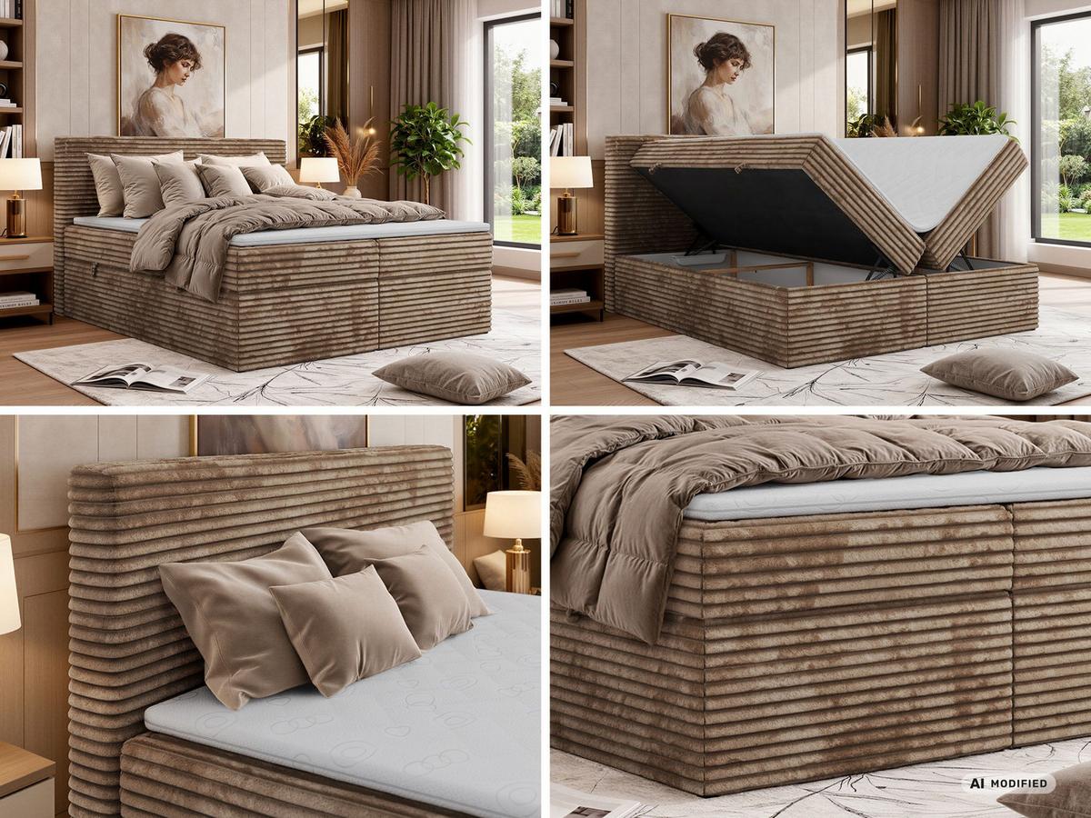 BOXBETT TILION 200/200 - Braun Cord - Topper T25 - H3 - Schwarz/Braun, Kunststoff/Textil (200/200cm) - MKS