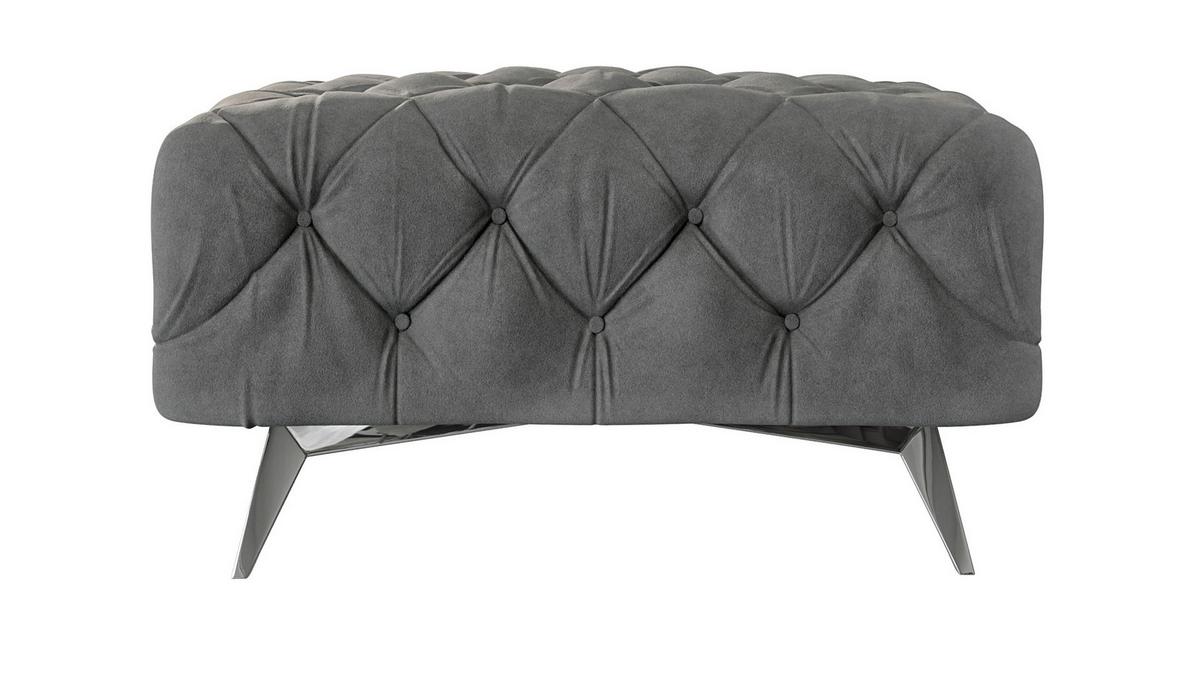 HOCKER Chesterfield Laura Grau Samt - Silberfarben/Grau, Holz/Textil (80/45/80cm) - S-Style Möbel