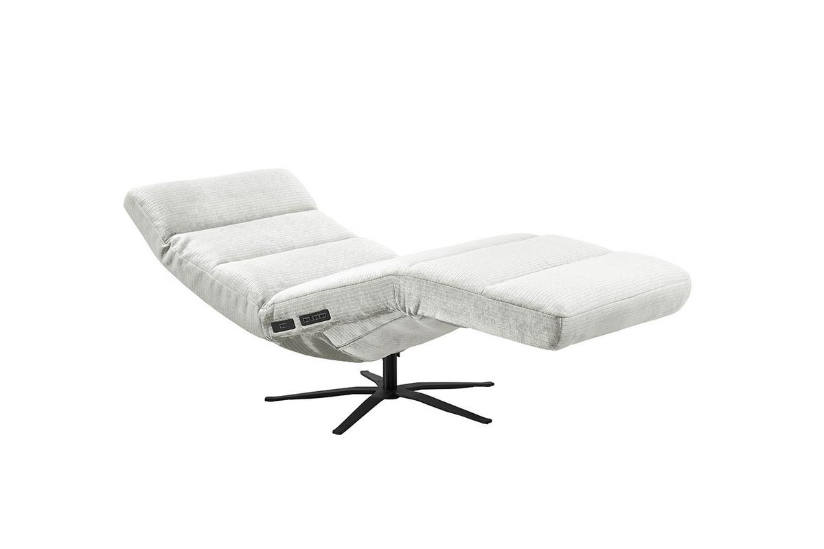 RELAXLIEGE ALINA Weiß Cord Relaxfunktion, Drehbar (360°) - Schwarz/Weiß, Textil/Metall (82/115/156cm) - KAWOLA