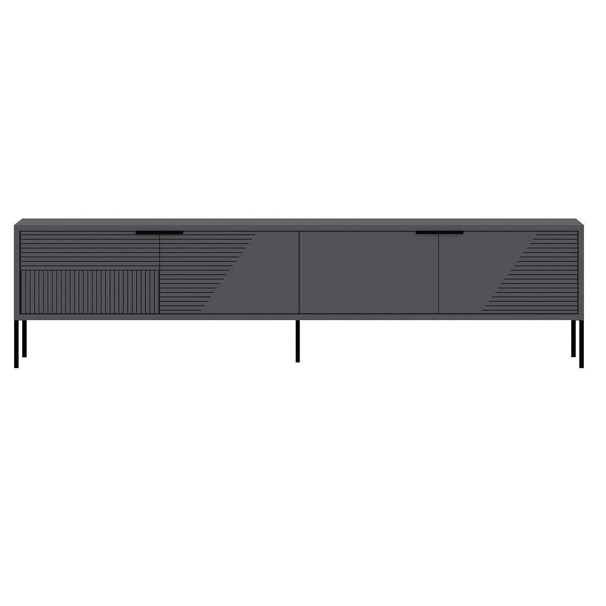 TV-MÖBEL auf Füßen mit 2 klappbaren, gerippten Türen 30/180/45 cm - Anthrazit, Holzwerkstoff (30/45/180cm) - Calicosy