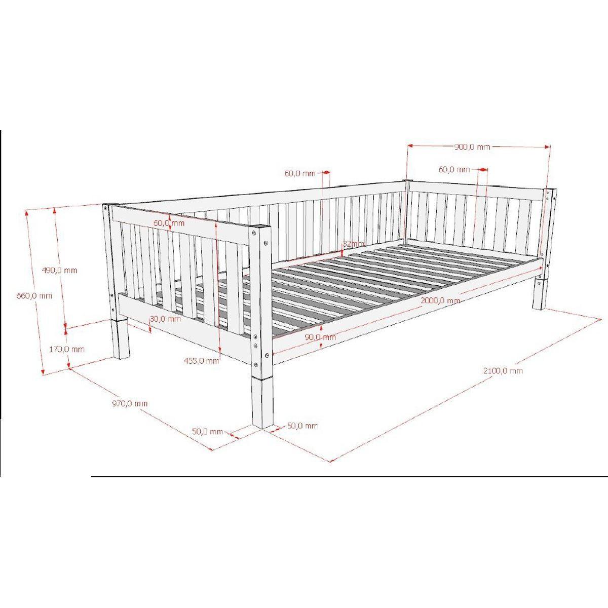 TAGESBETT Kapua 90x200 mit Rausfallschutz Kiefer Massivholz Natur - Kieferfarben, Holz (90/200cm) - 58aufmkessel