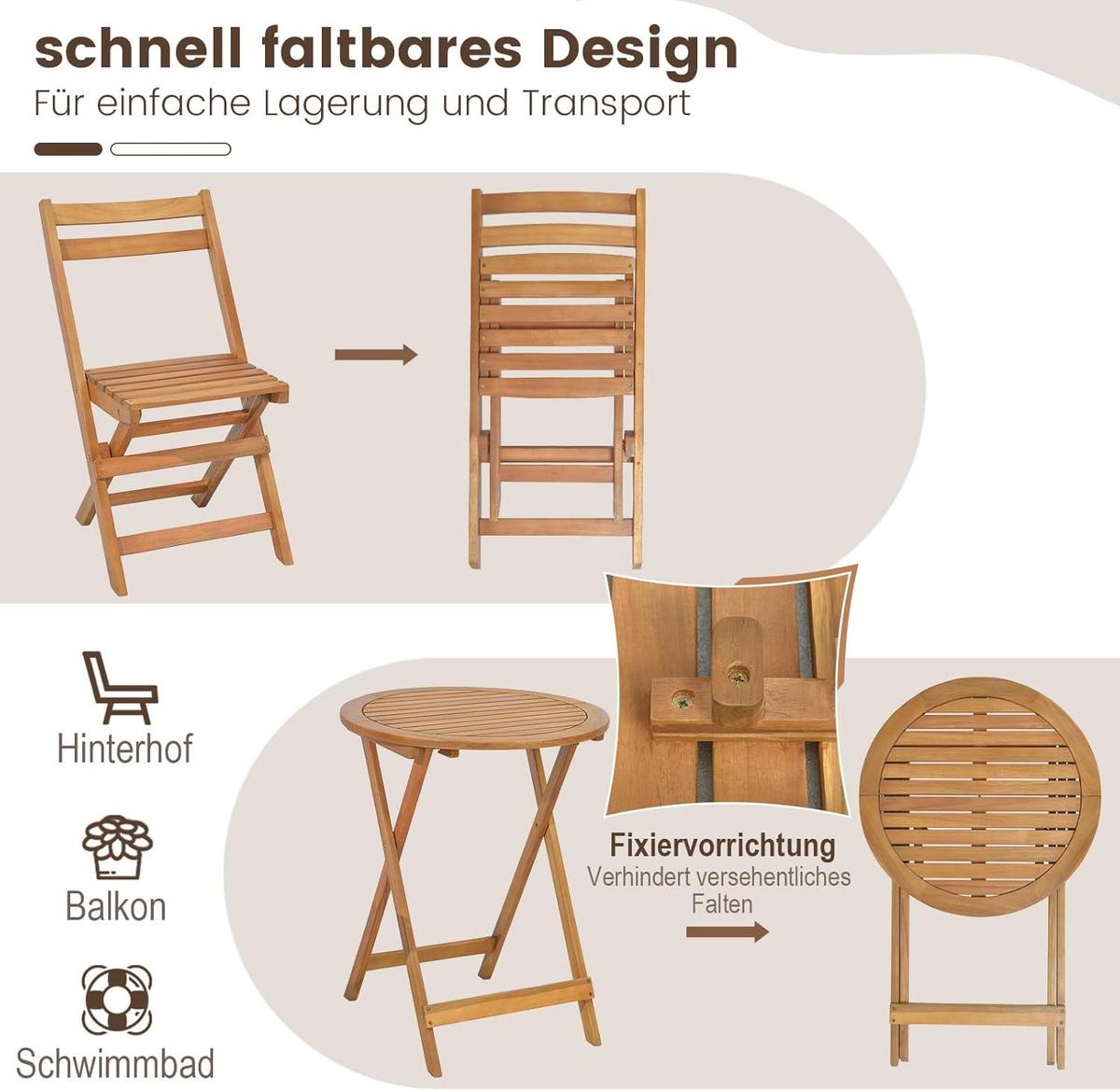 BARHOCKER SET Natur(3-teilig) - Naturfarben, Holz - COSTWAY