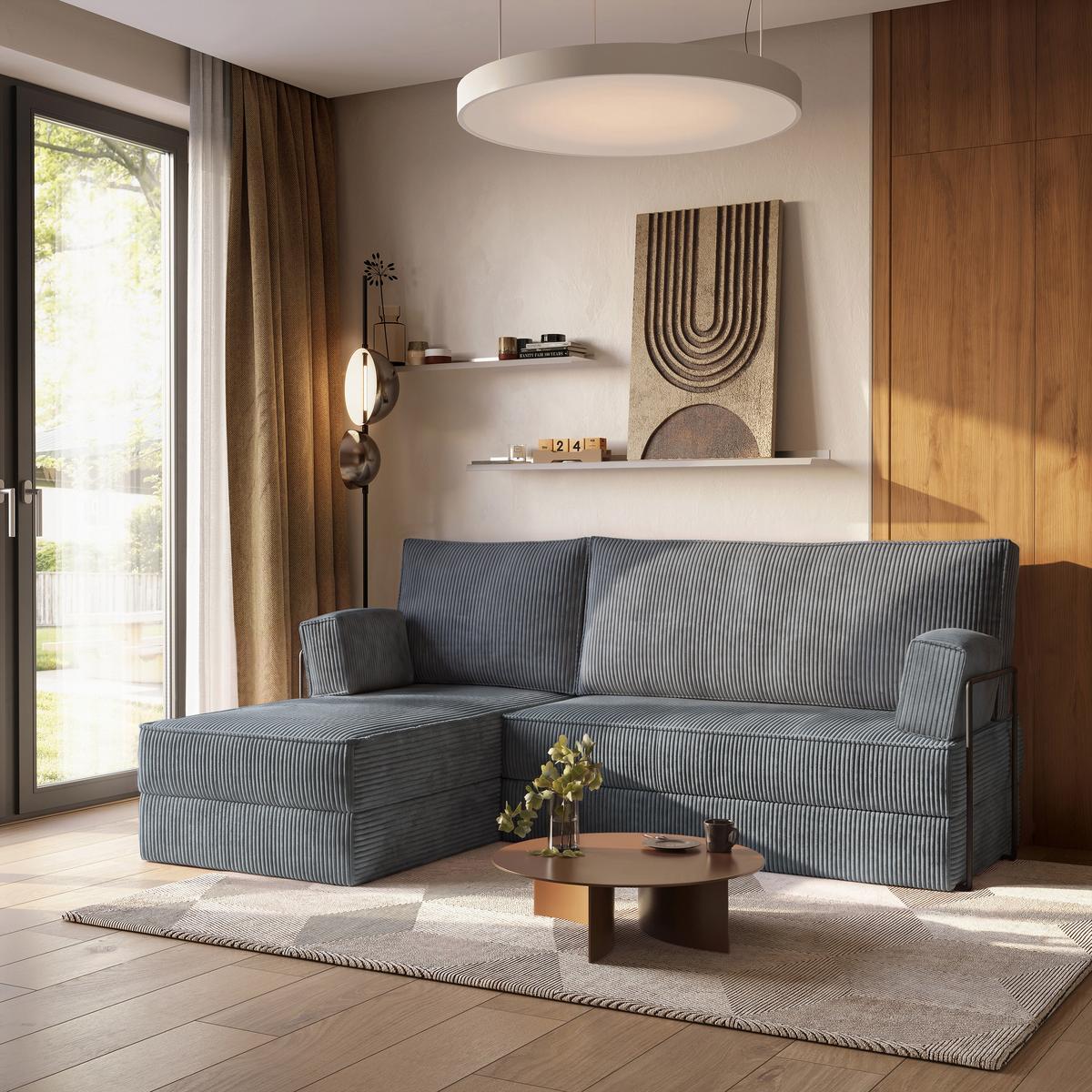 ECKSOFA NOTIA modulares Boneless Sofa mit Schlaffunktion Grau Kordstoff - Grau, Textil (200/120cm) - MASSENO