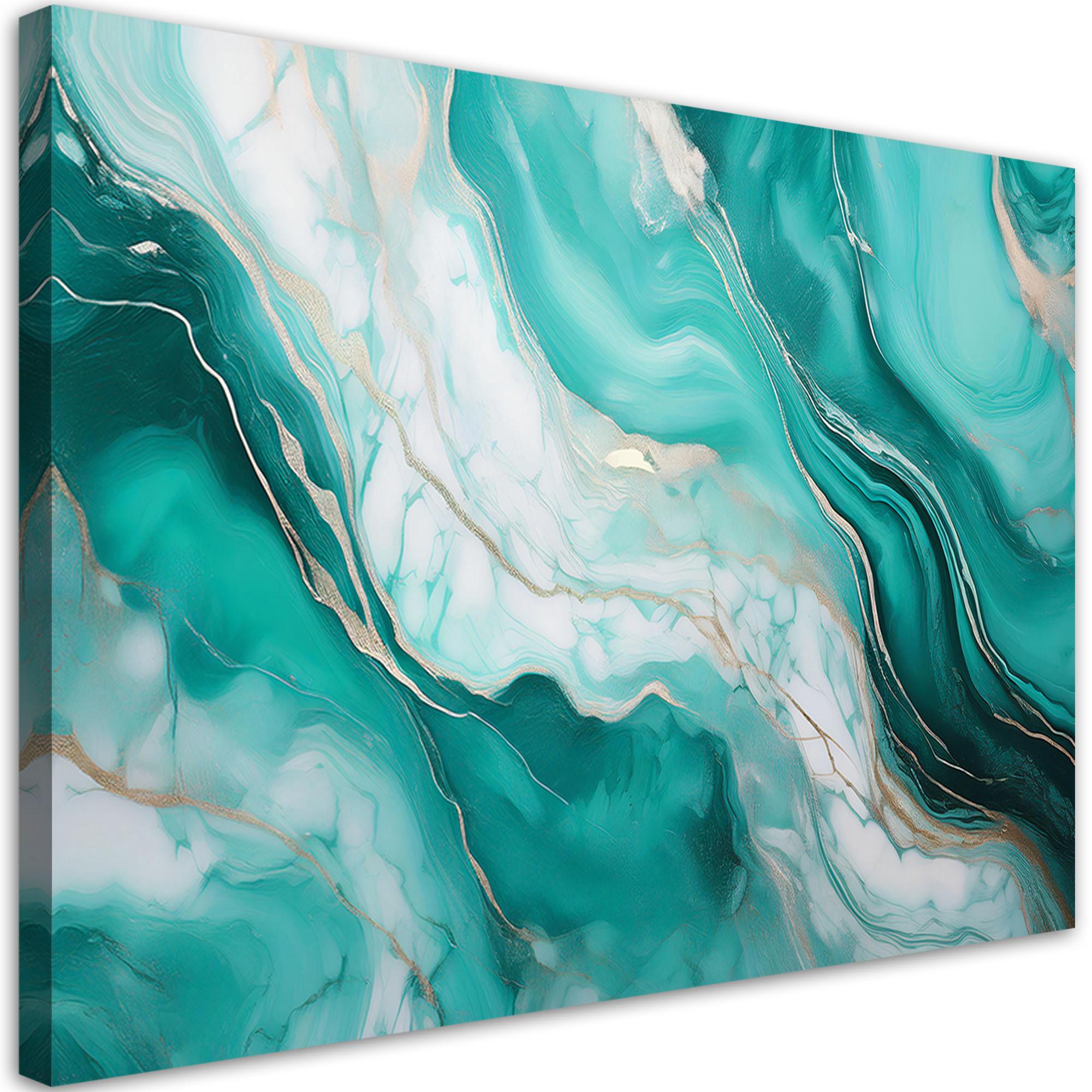 LEINWANDBILD Türkisfarbener Marmor mit Gold 90x60cm - Grün, Textil (90/60cm) - Feeby