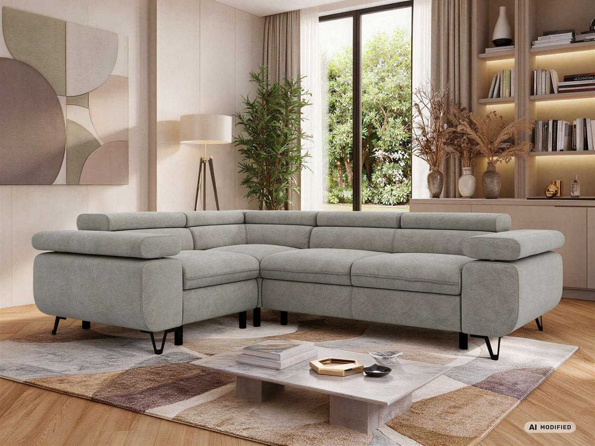 ECKSOFA ORSO L Hellgrau Stukture - Links Seite - Hellgrau/Schwarz, Textil/Metall (197/268cm) - MKS