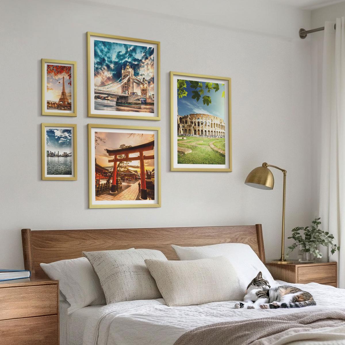 BILDER SET 5er Set - 50x50 cm & 20x30 cm & 40x60 cm Goldrahmen - Entspannende Zen-Steine für inneren Frieden - Goldfarben, Kunststoff (40/60cm) - TULUP
