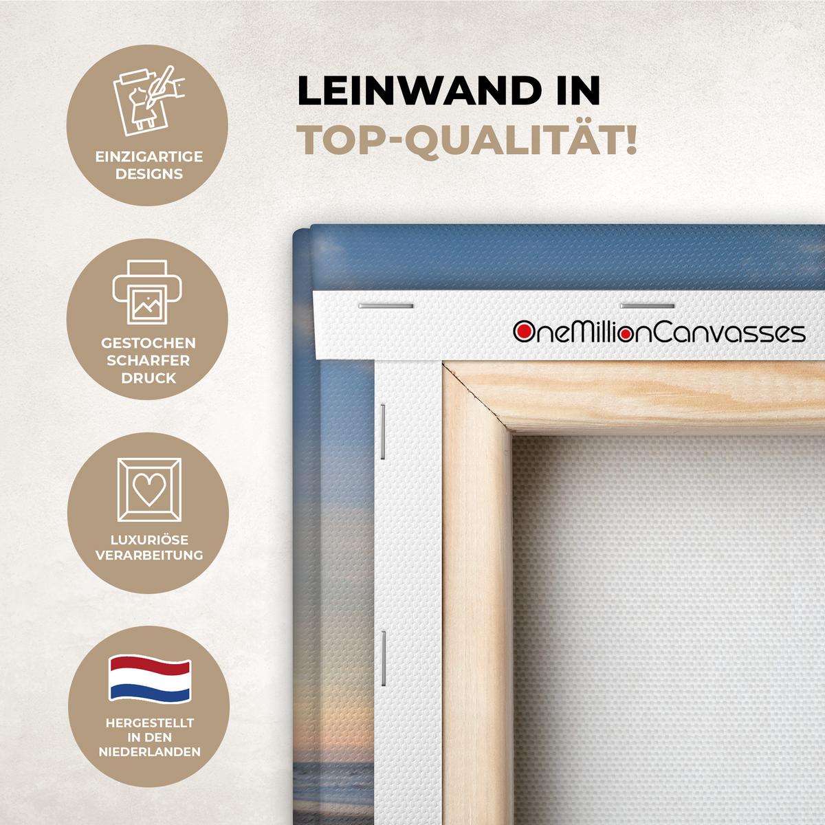 LEINWANDBILD Strand - Meer - Düne - Sonnenuntergang - Landschaft Wandbild Wohnzimmer 50x50 cm - Beige, Textil (50/50cm) - MuchoWow