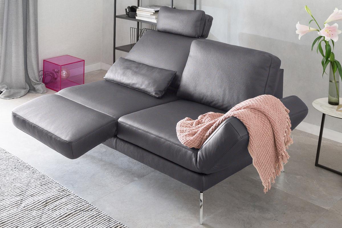 LEDERSOFA HURRICANE Grau Leder - Dunkelgrau/Silberfarben, Leder (170/87/141cm) - KAWOLA