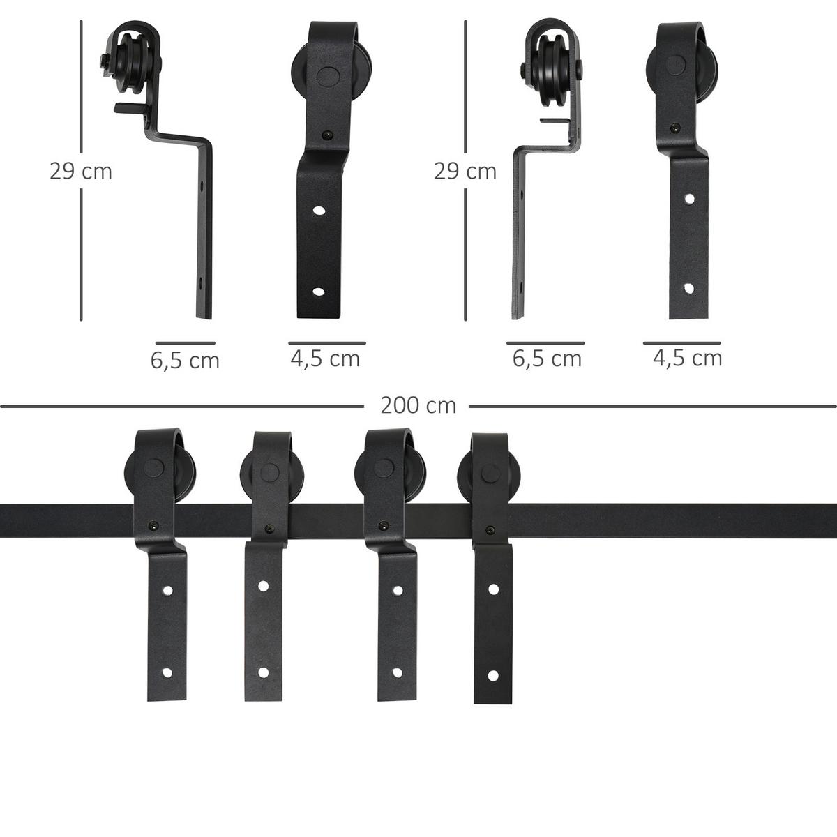 SCHIEBETÜRSYSTEM Laufschiene Schiebetürbeschlag Holzschiebetür 9 Zubehör Schwarz - Schwarz, Metall (0.6/4/200cm) - HOMCOM