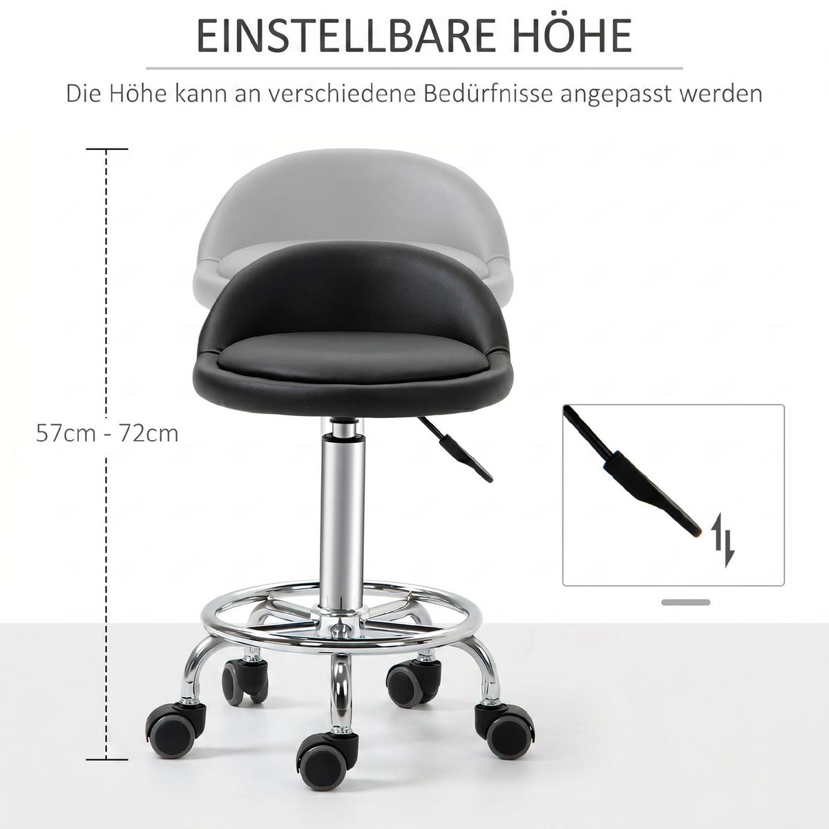 ROLLHOCKER 2er Set Kunstleder Schwarz - Schwarz, Textil (38/72/38cm) - HOMCOM