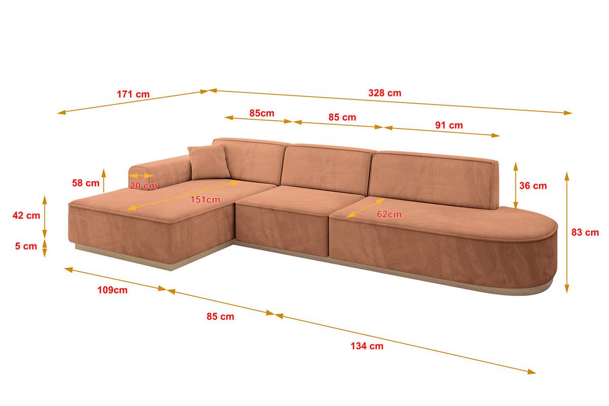 ECKSOFA Ottomane Links IREA-L2 - 328x171x83 cm Koralle - Koralle, Holzwerkstoff/Textil (328/171cm) - ALTDECOR