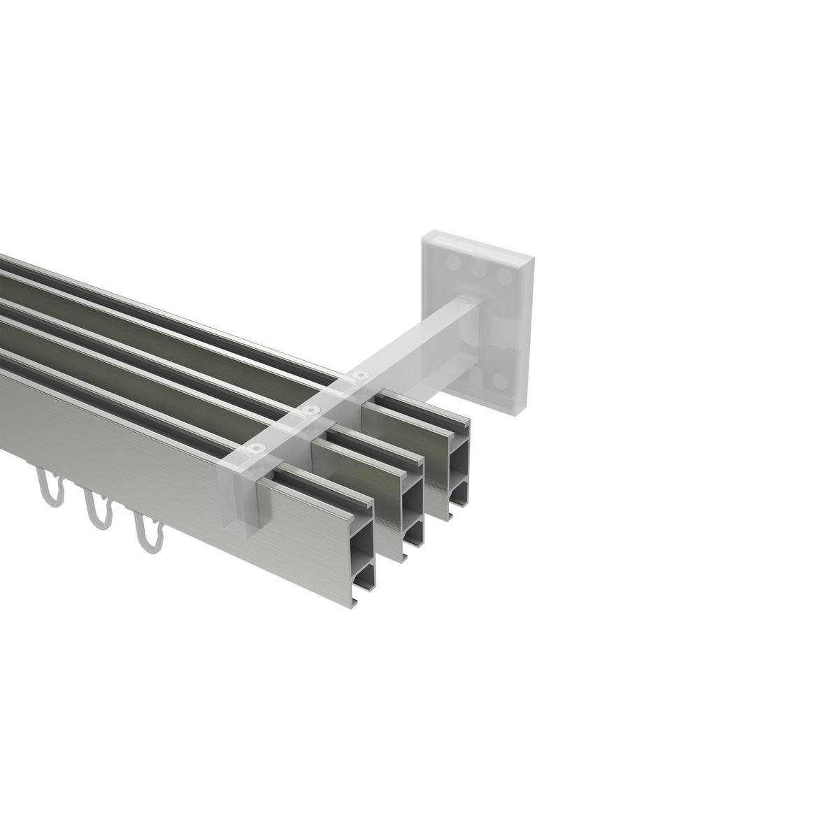 GARDINENSTANGE INNENLAUF Smartline Conex 360 cm (geteilt in 2 x 180 cm), 3-läufig, 14x35 mm Edelstahl-Optik - Edelstahlfarben, Metall (360cm) - INTERDECO