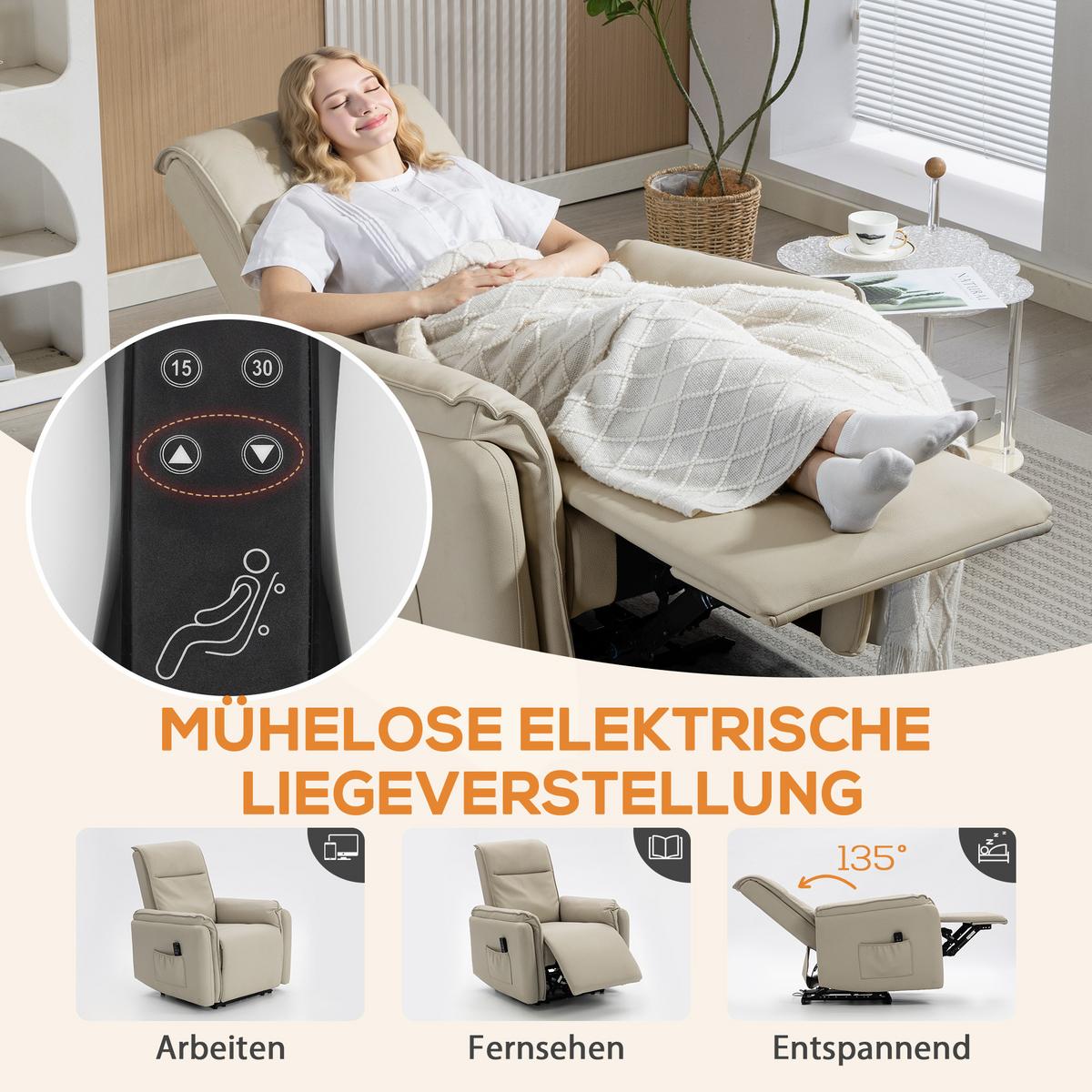 ELEKTRISCHER MASSAGESESSEL mit Fußstütze Beige - Beige, Textil (86/102/92cm) - HOMCOM