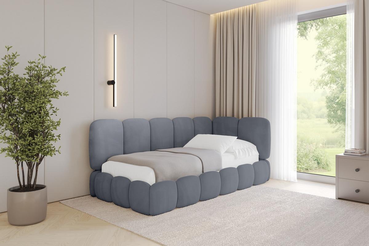 EINZELLBETT Jugendbett mit Bettkasten, Links - AVRY 80x200 Grau - Grau, Holzwerkstoff/Textil (80/200cm) - ALTDECOR