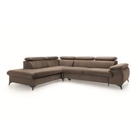 ECKSOFA FIORE Braun Velours-Stoff mit Schlaffunktion - Braun, Holz (275/221cm) - MASSENO
