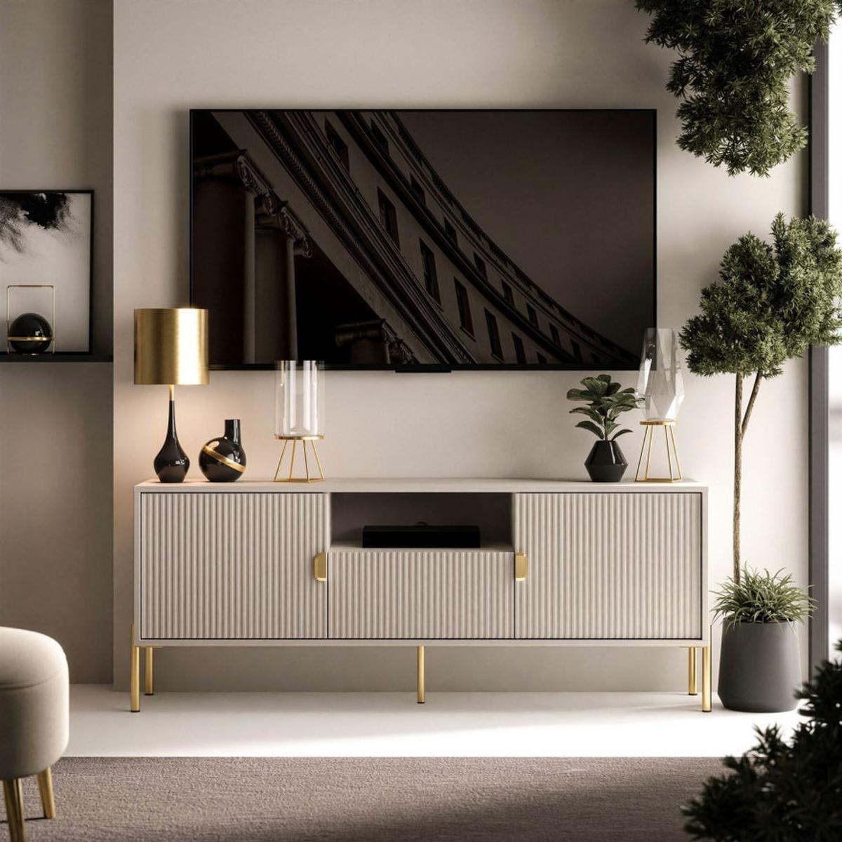 TV Rack DALIA 155 cm - Kaschmir/Goldfarben, Holzwerkstoff (155/58/40cm) - Lookway