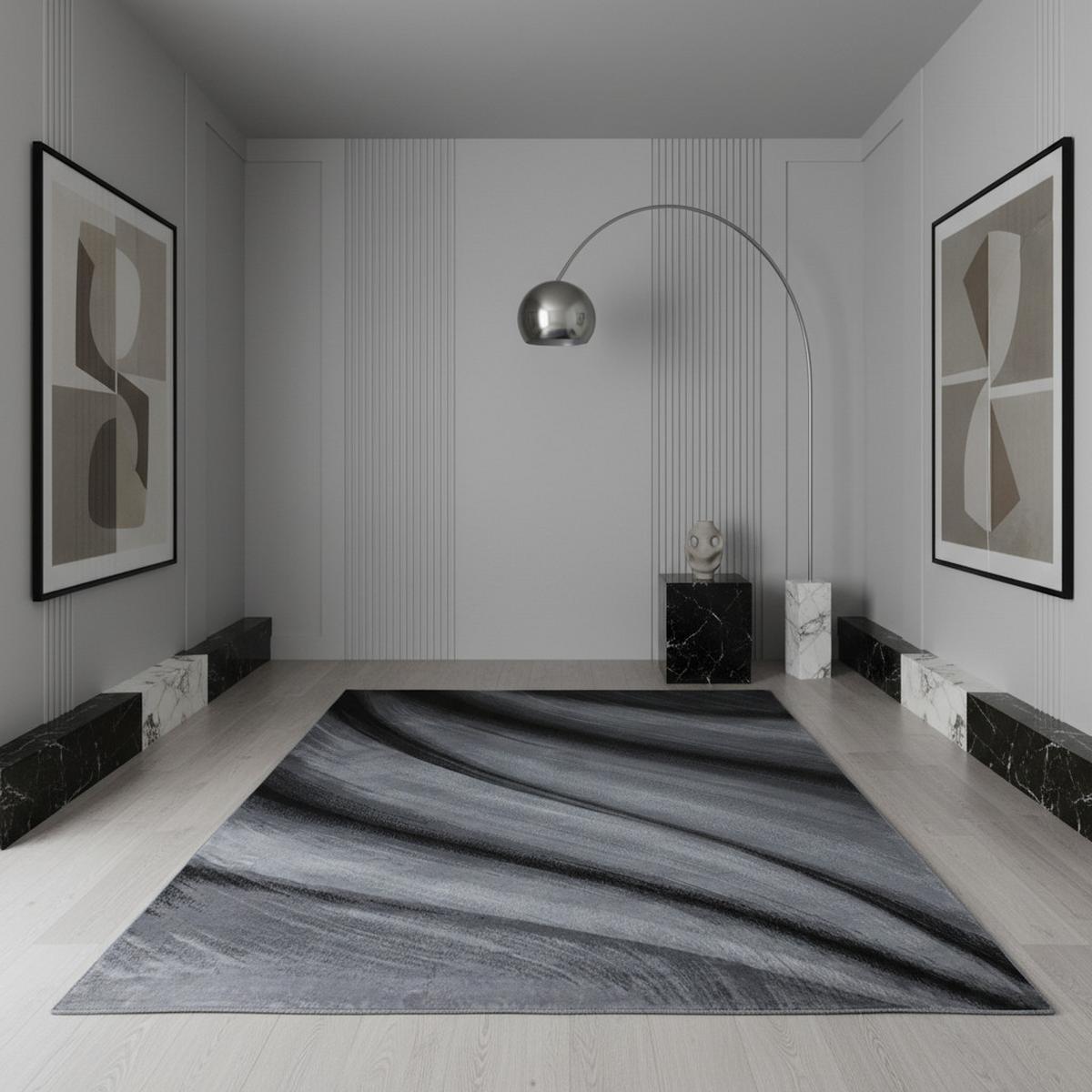 KURZFLORTEPPICH ASPEN, mit abstraktem Wellenmuster, Schwarz, 120 x 170 cm - Schwarz, Textil (120/170cm) - KADIMA DESIGN