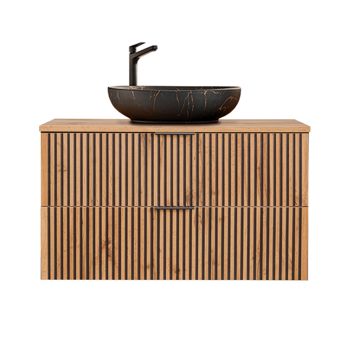 WASCHTISCH 100.6cm Gaia Holz in Eichenoptik und Schwarz - Schwarz, Holzwerkstoff (100.6/59/46cm) - Petits-meubles