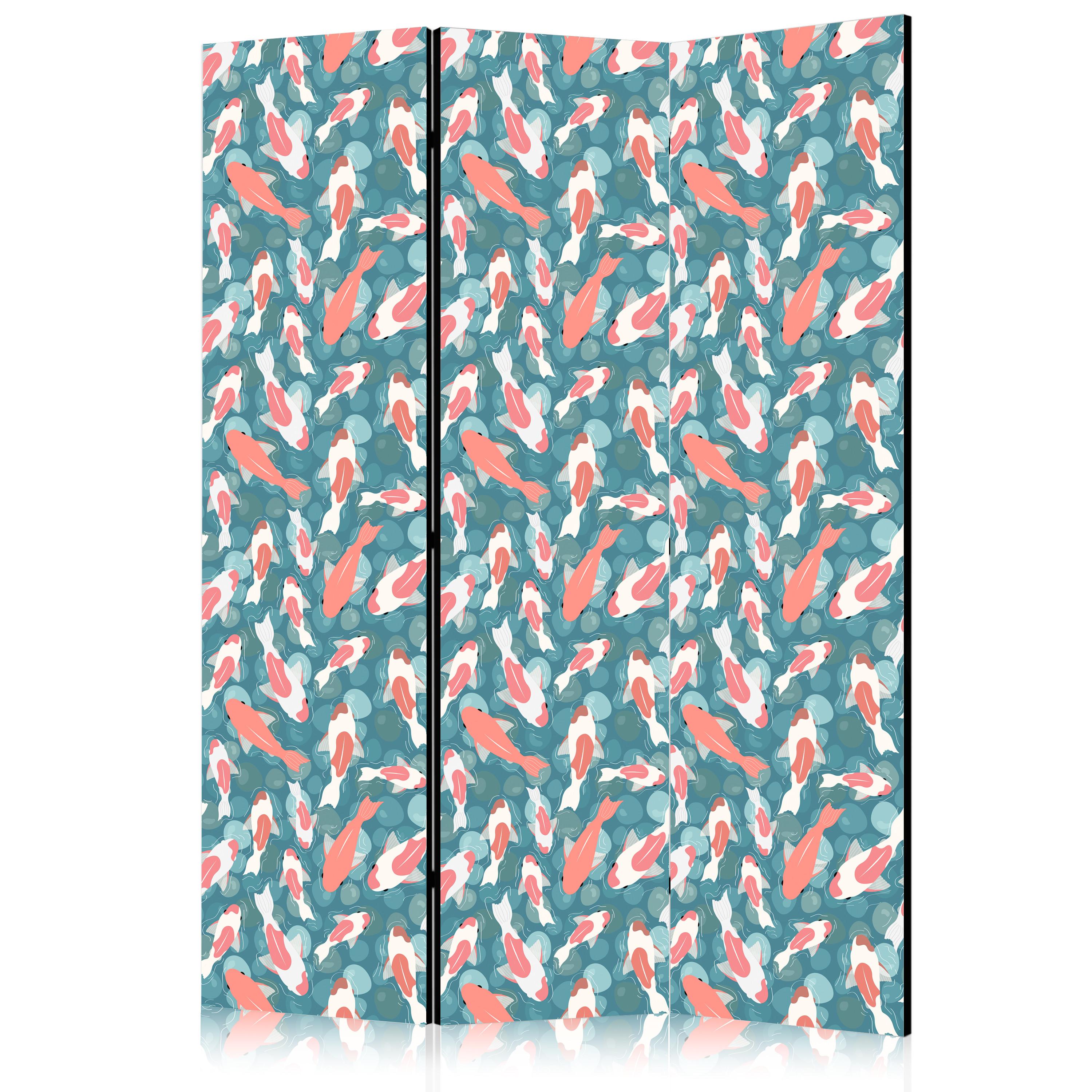 PARAVENT Akustik 3-tlg 135x172 cm bunte Fische - Multicolor, Holz/Textil (135/172/3cm) - Muralo