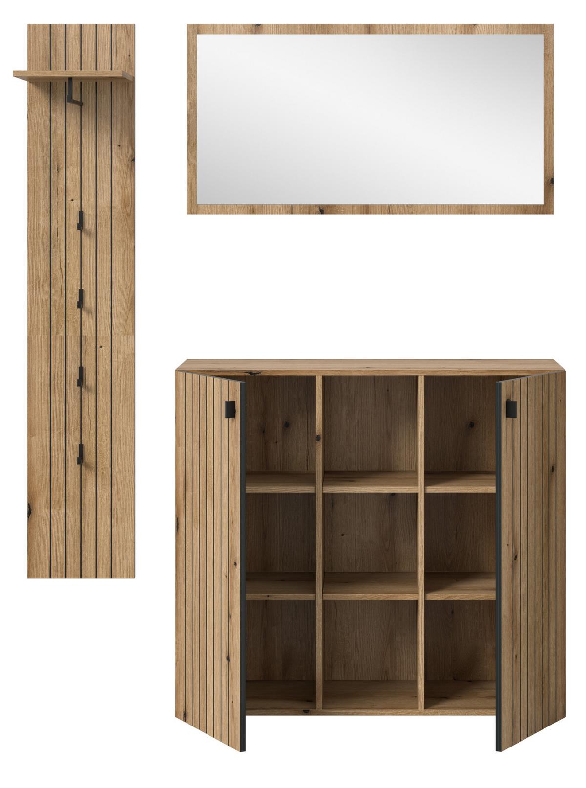 GARDEROBEN-SET Evoke Eiche 3-teilig 152 cm, Flurmöbel mit eingefräster Rillenoptik - Schwarz/Eiche Artisan, Glas/Holzwerkstoff (152/192/37cm) - Inn.Furn