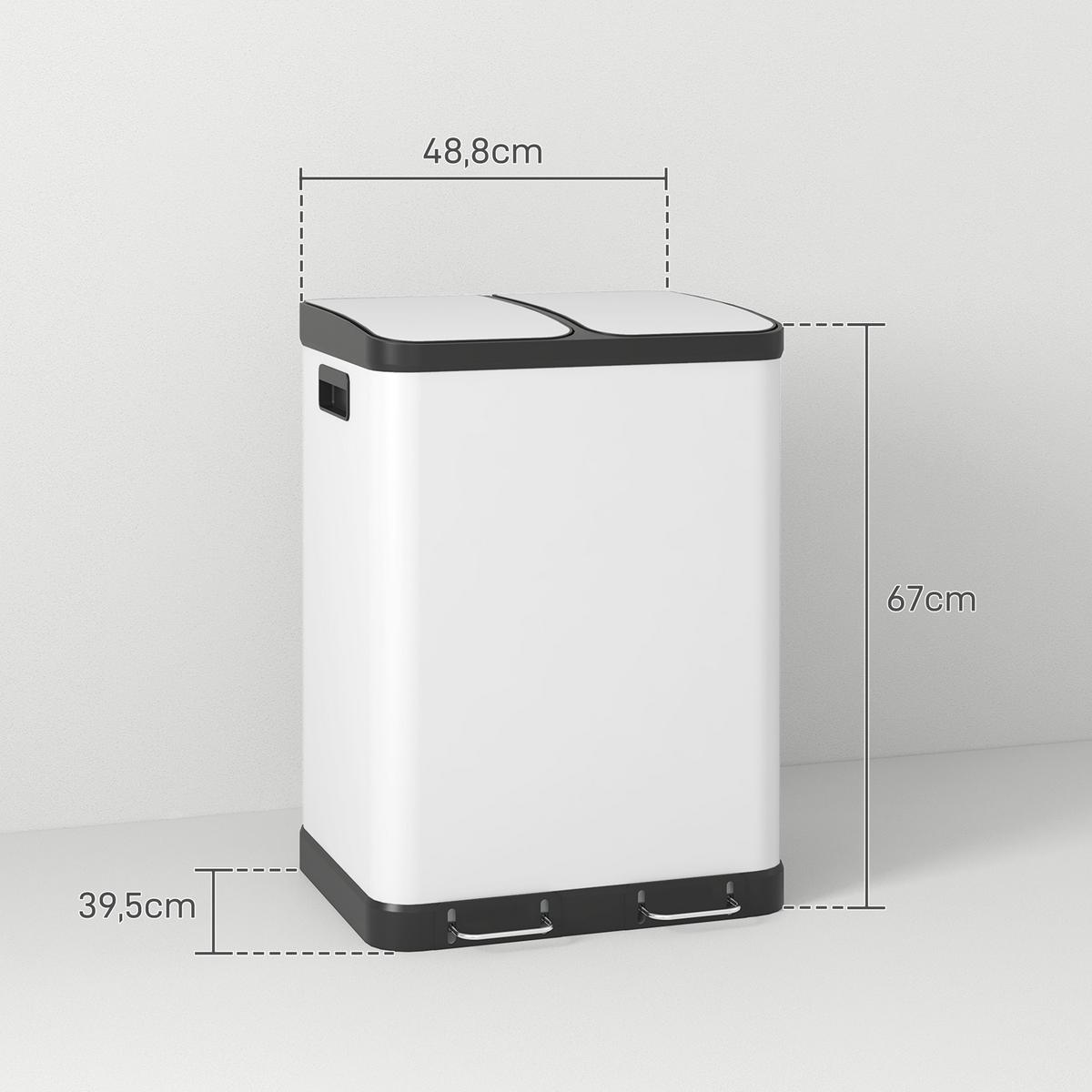 TRETEIMER 30l Metall Kunststoff Weiß - Weiß, Metall (39.5/67/48.8cm) - HOMCOM