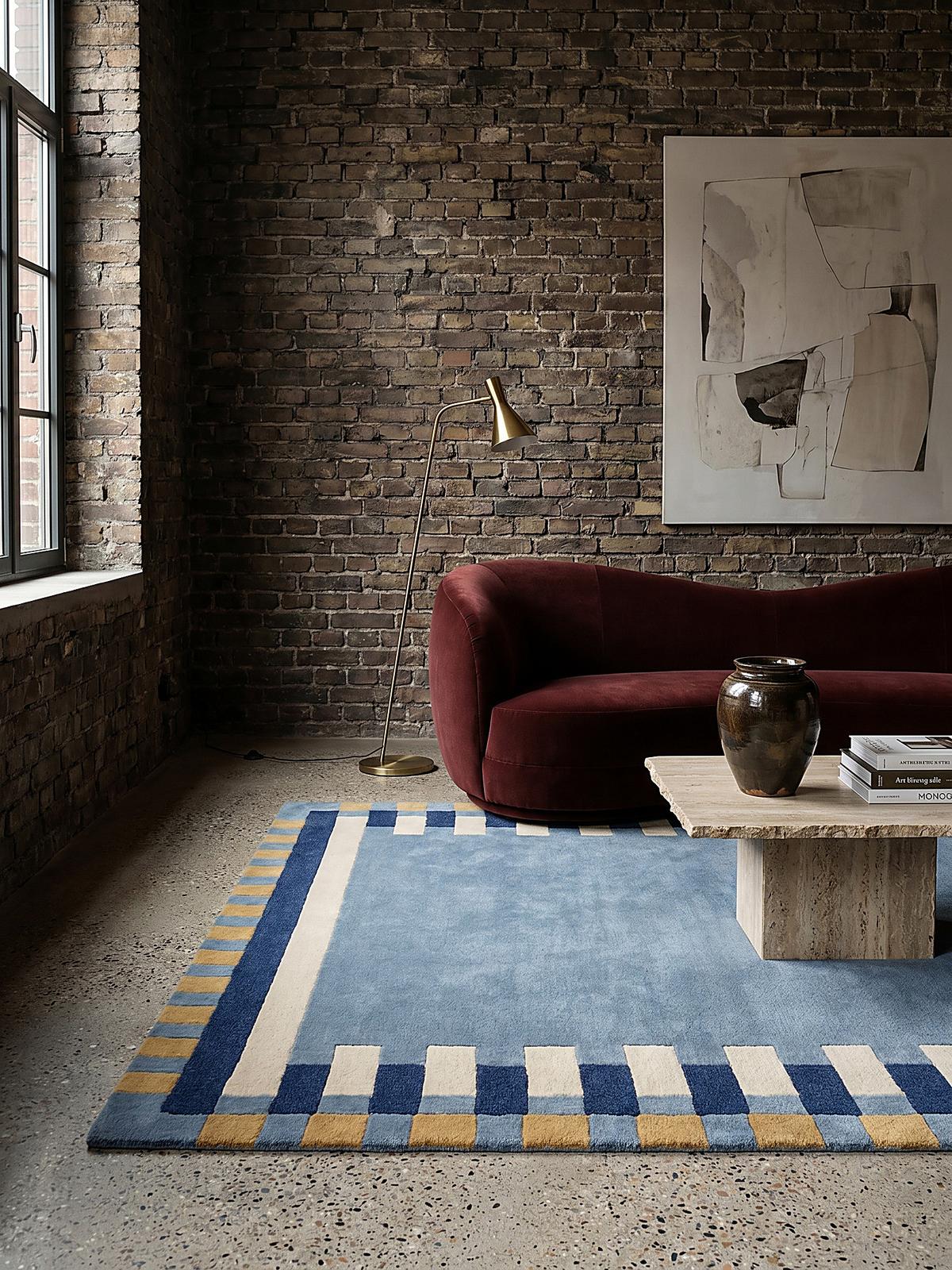 WOLLTEPPICH WENSUM, geometrisch, Blau-Gelb, 200 x 290 cm - Blau, Textil (290/200cm) - KADIMA DESIGN