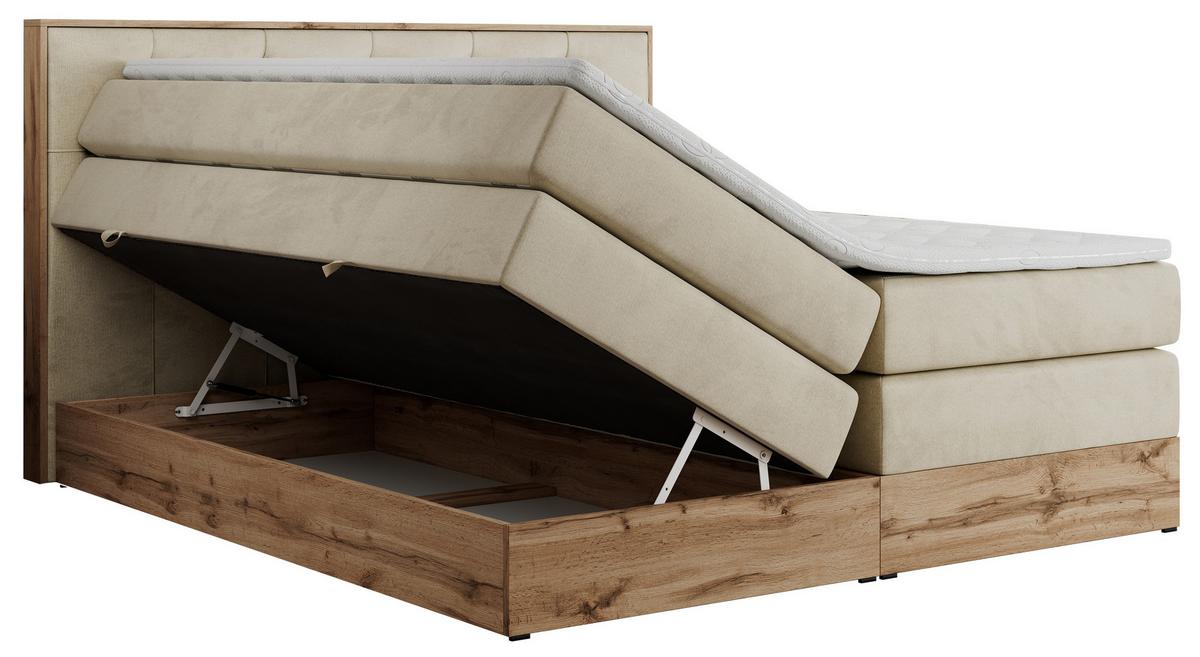 BOXSPRINGBETT VENETO KING 160/200 Beige Velvet - H3 - Beige, Holz/Textil (160/200cm) - MKS