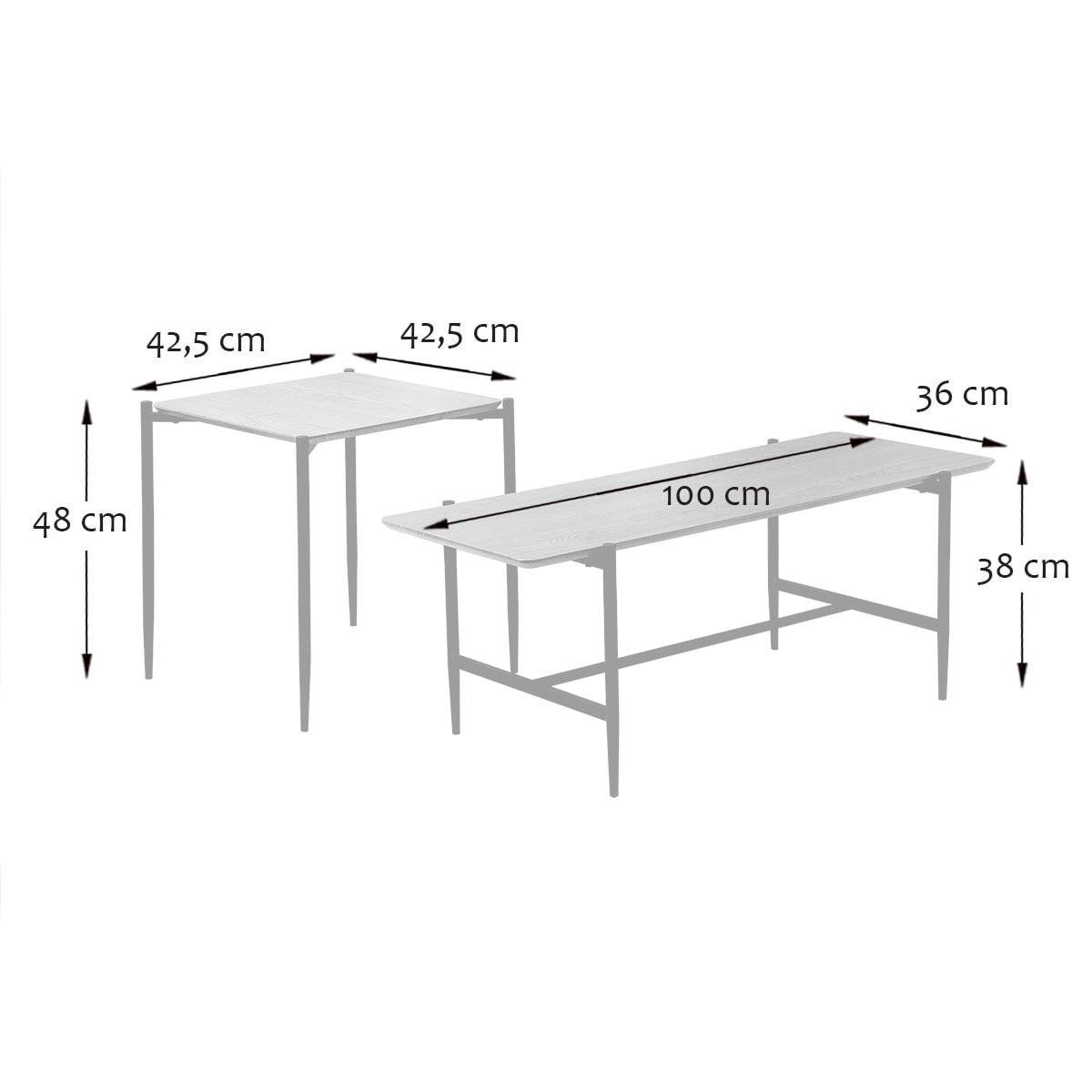 2ER-SET aus Holzdekor-Nestingtischen mit schwarzen Metallbeinen L100 cm - JESSIE - Eschefarben, Holzwerkstoff (47/40/38cm) - Calicosy