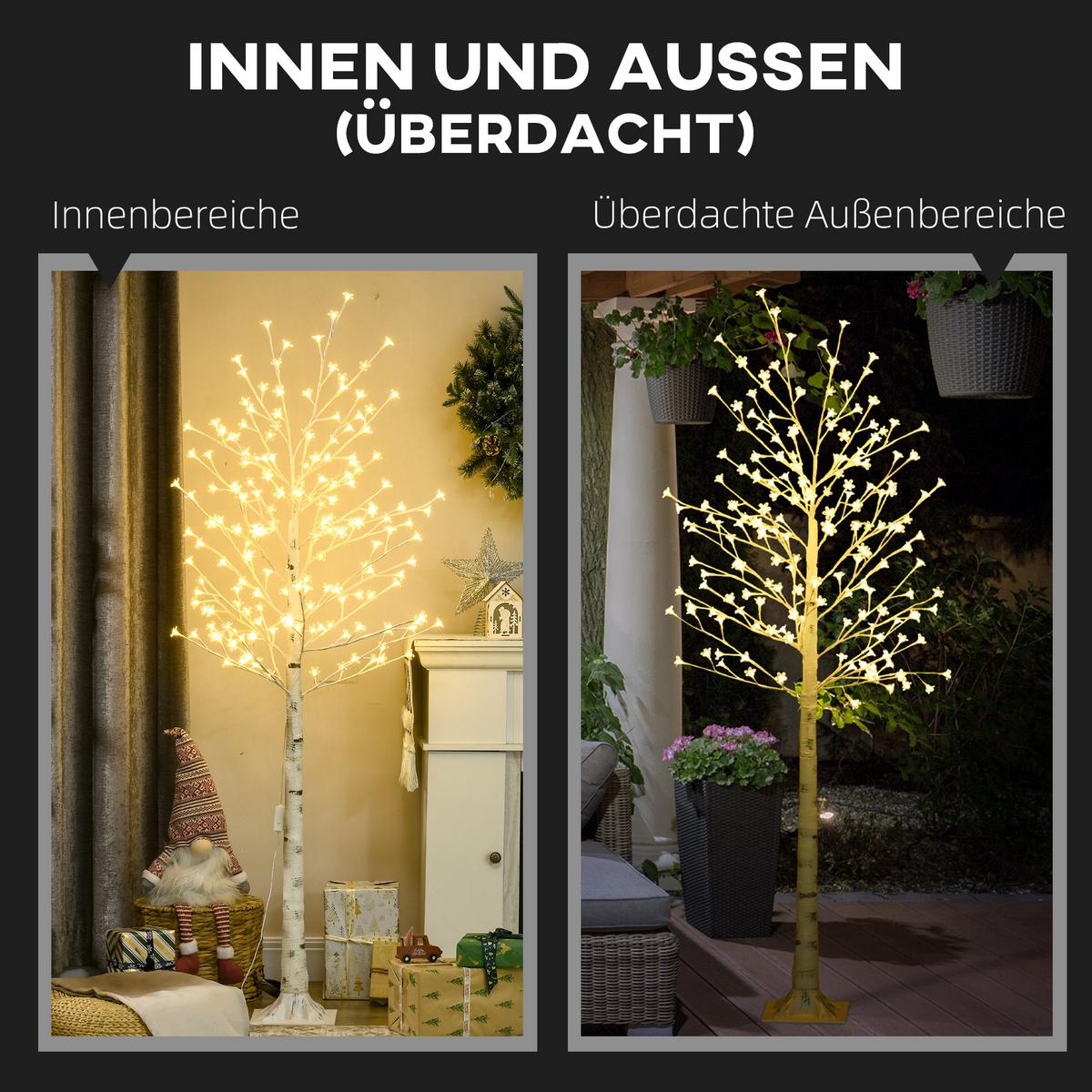 LED Baum, 180 cm Lichterbaum, Kirschbaum mit 180 LEDs, 3 Helligkeitsstufen - Weiß, Kunststoff (180cm) - HOMCOM