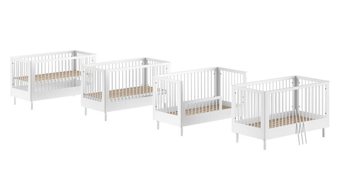 BABYBETT 70x140 Keeley Buche Weiß Holz Umbaubar Komfort Stabil - Weiß, Holz (70/140cm) - 58aufmkessel
