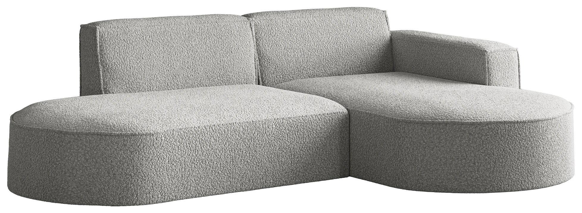 ECKSOFA Hana L-Form 3-Sitzer Ecke Rechts, Boucle, Hellgrau 241/73/168 cm - Hellgrau/Schwarz, Textil/Metall (168/241cm) - WFL GROUP