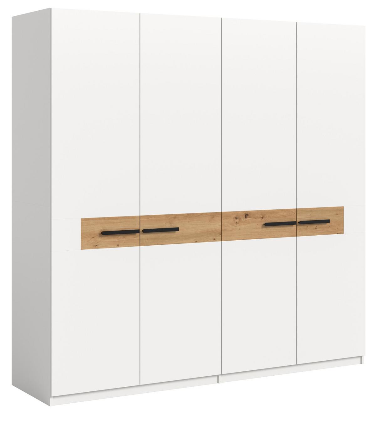 KLEIDERSCHRANK weiß, Artisan Eiche 200 x 201 cm, Drehtürenschrank 4-türig - Schwarz/Weiß, Holzwerkstoff/Kunststoff (200/201/55cm) - Inn.Furn