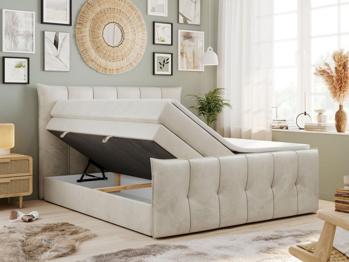 BOXSPRINGBETT PREMIUM 11 KING 120/200 Beige Velvet - H4 - Beige, Holz/Textil (120/200cm) - MKS