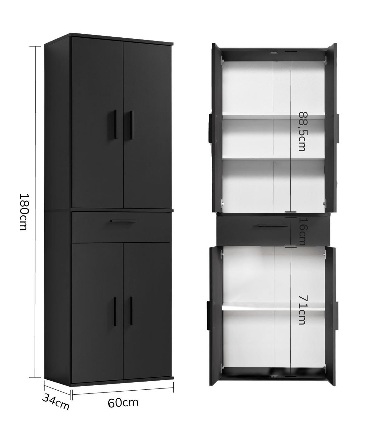 MEHRZWECKSCHRANK Der Praktische - Anthrazit/Schwarz, Holzwerkstoff (60/180/34cm) - Mokebo