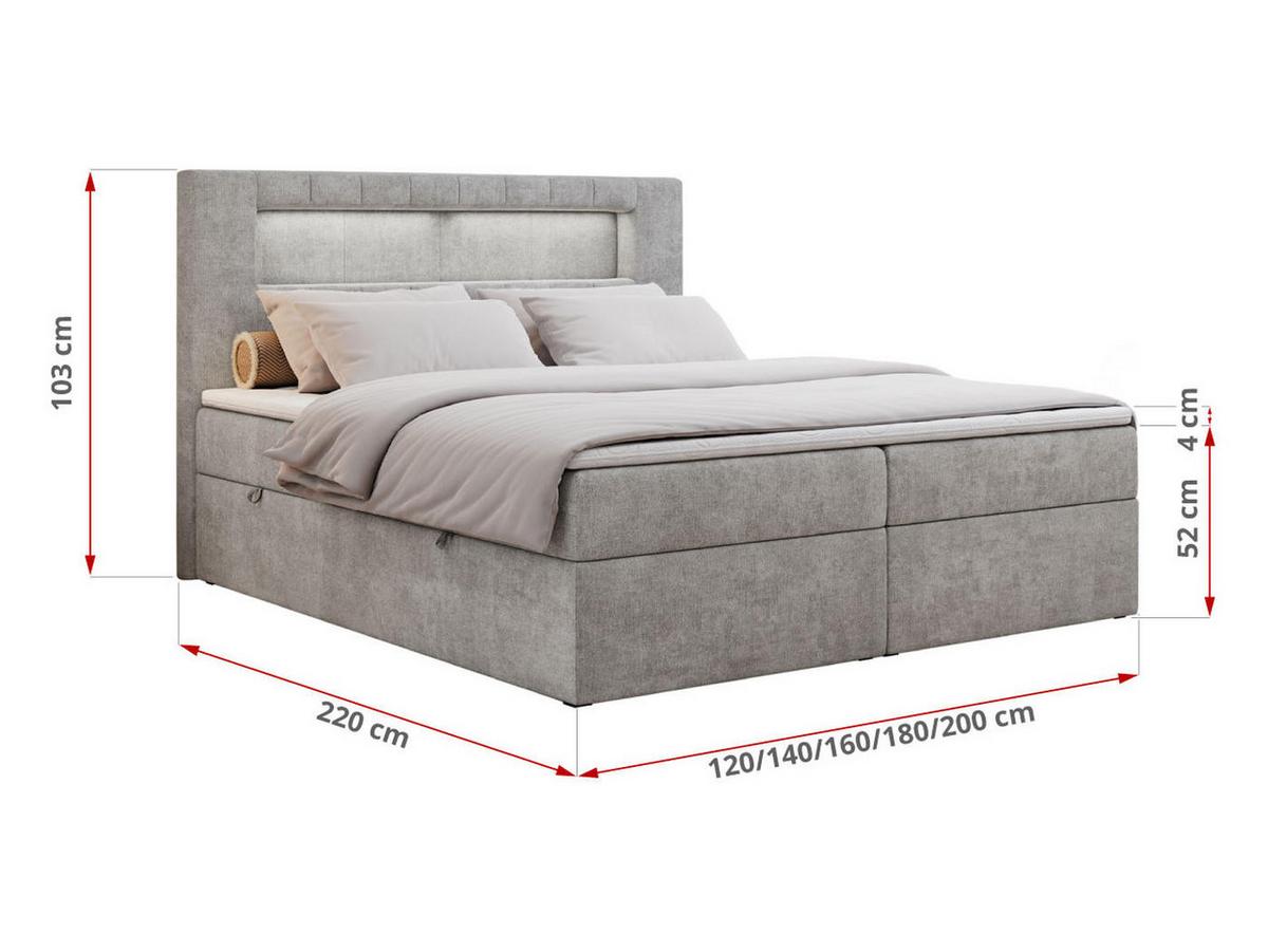 BOXBETT GOLD-5 LED 140/200 Hellgrau Struktur - H3 - Hellgrau, Holz/Textil (140/200cm) - MKS