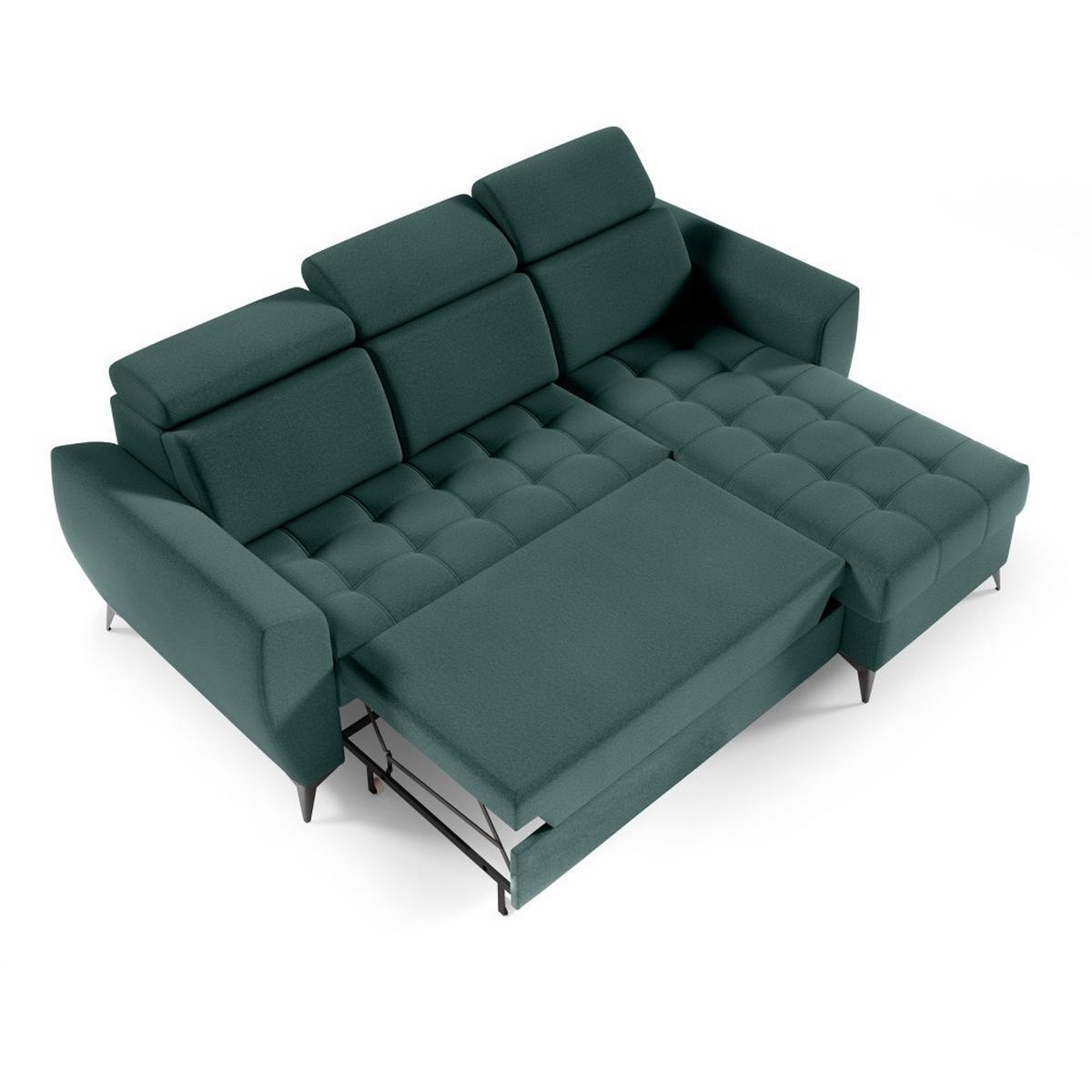 ECKSCHLAFSOFA Aurora I verstellbare Kopfstützen, Dunkelgrün - Dunkelgrün/Schwarz, Textil (235/176cm) - Beautysofa