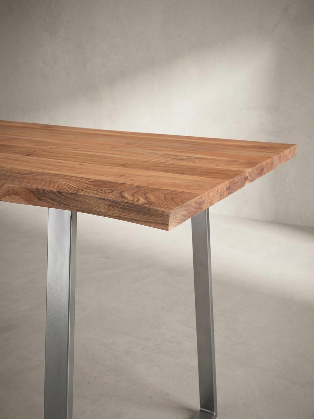 SCHREIBTISCH Massivholz Baumkante Chromgestell Handarbeit TARN, Goldbraun-Chrom 160x80x76 cm - Chromfarben/Braun, Holz/Metall (80/160/76cm) - KADIMA DESIGN