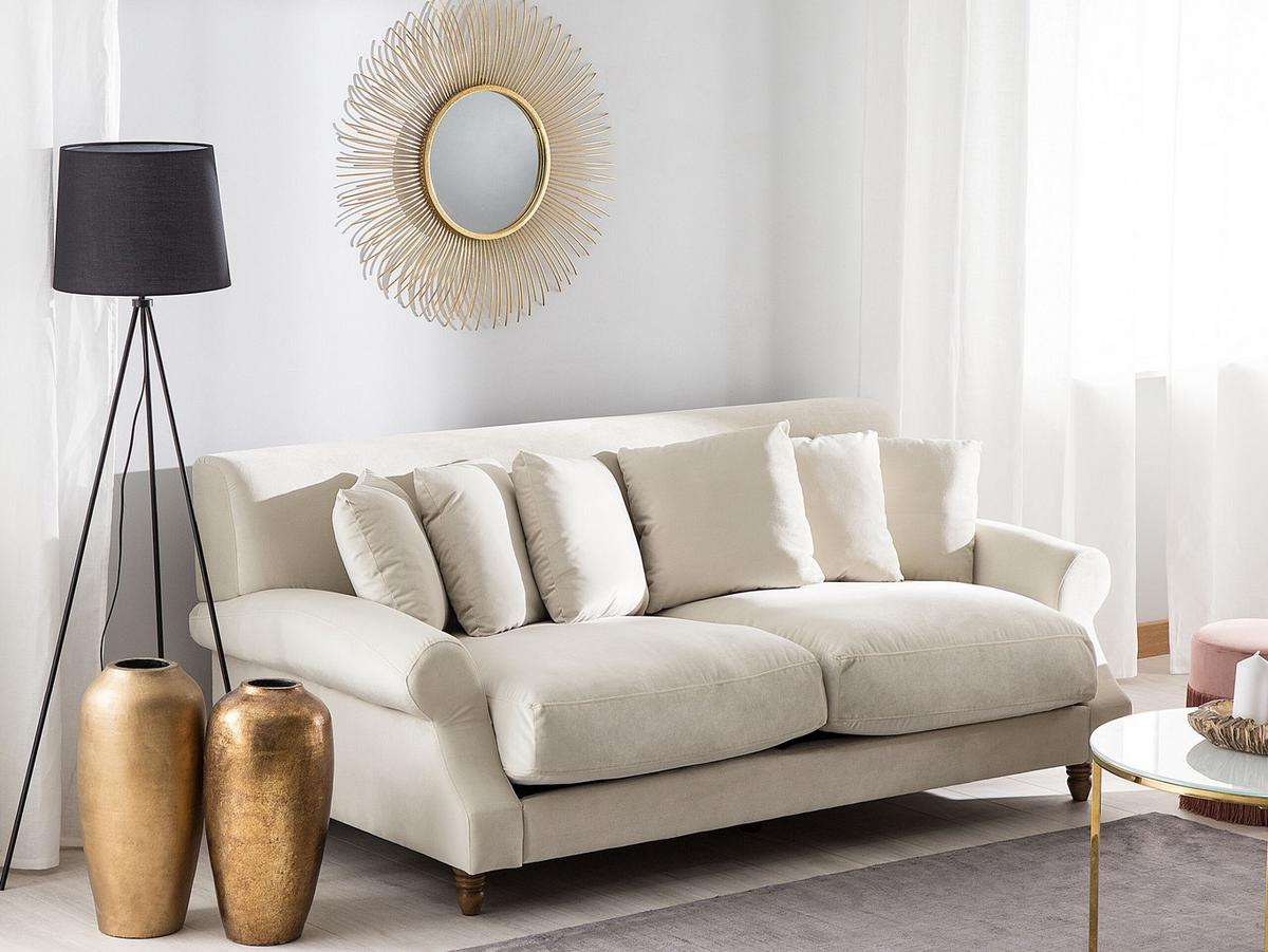 3-SITZER-SOFA Samtstoff Cremeweiß Eike - Weiß, Textil (186/82/102cm) - Beliani