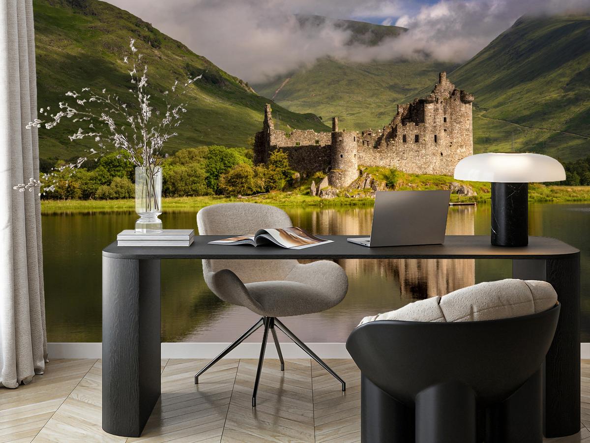 FOTOTAPETE Burgruine Kilchurn See Landschaft 3D 400x280 - Beige/Braun, Papier (400/280cm) - Muralo