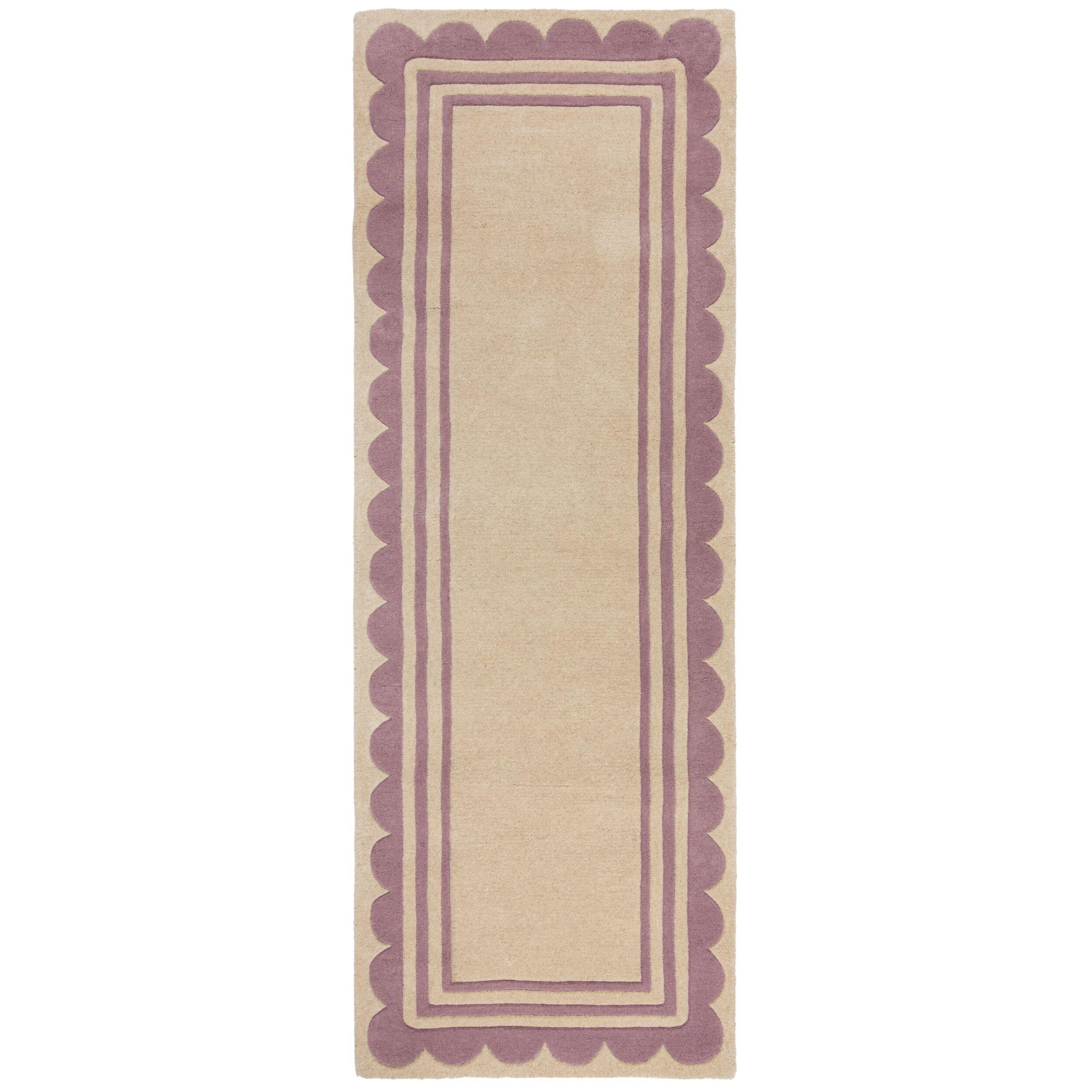 WOLLTEPPICH WENSUM, mit grafischem Muster mit Rahmen, Lila-Beige, 80 x 230 cm - Lila, Textil (230/80cm) - KADIMA DESIGN