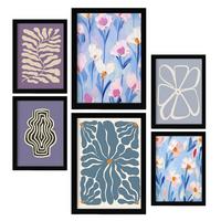 POSTER Set Mit 6 Blaue & Lila Zusammenfassungen A3 & A4 Schwarzer Rahmen - Schwarz, Papier (29/3cm) - Nacnic