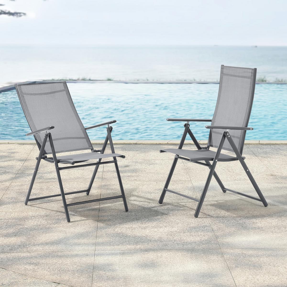 GARTENSTUHL-SET 2 TLG. Kalamata - Hellgrau, Metall (57/105/68cm) - [en.casa]