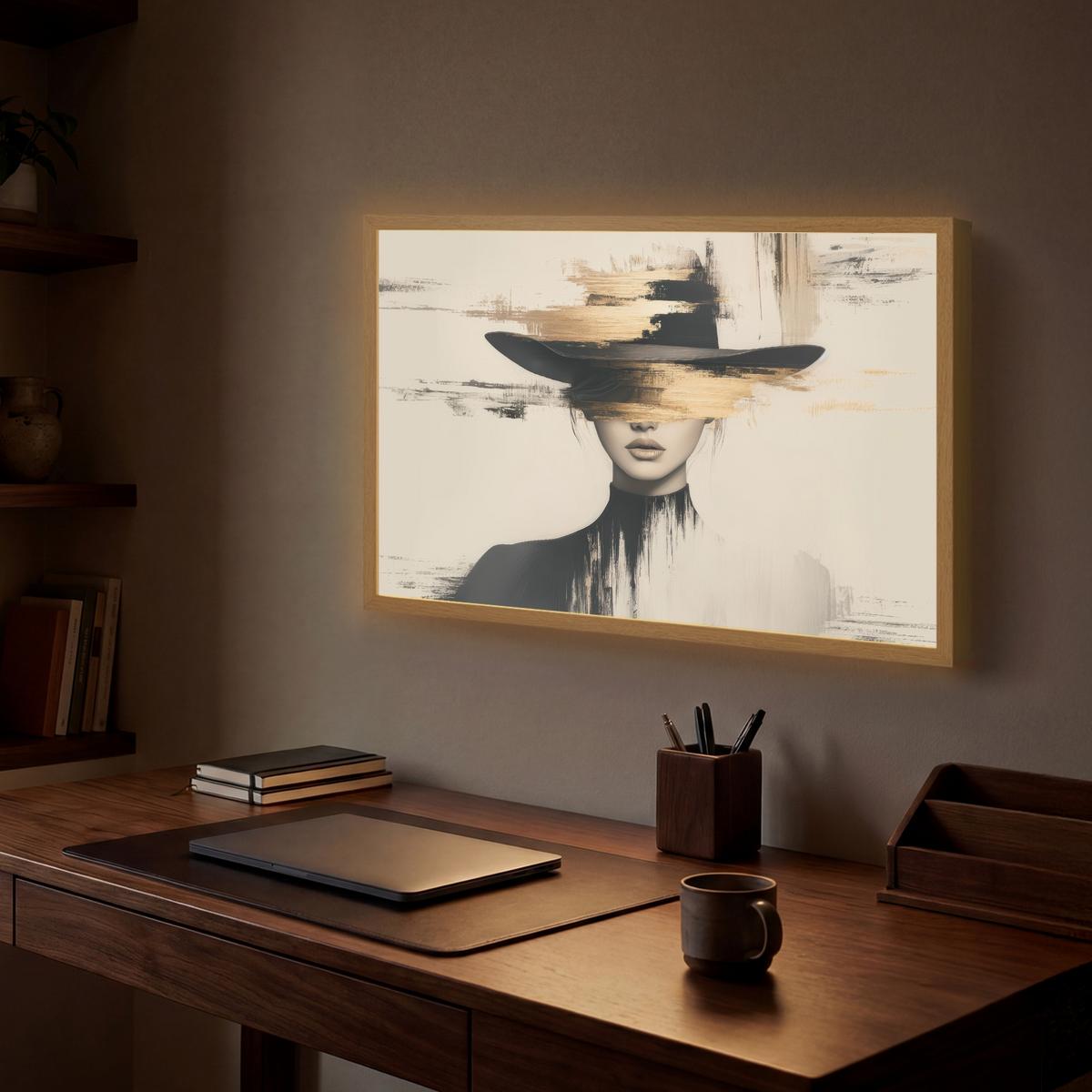 WANDLEUCHTE MIT AKKU Frau - Hut - Farbe 60x40 cm - Creme, Holzwerkstoff (60/40/8cm) - OnlyWow